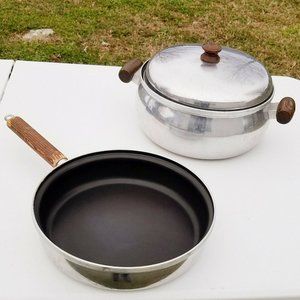 Vintage Midcentury Cookware Nonstick Pot Pan Wood